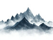 © Sawitree - Dramatic mountain peak silhouette emerging from fog, isolated on white background.