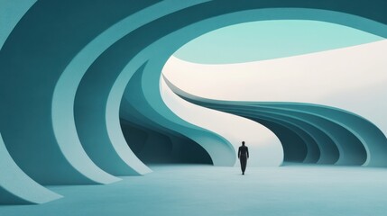 Poster - Surreal Architectural Scene with Floating Elements
