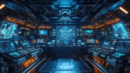 Poster - High-Tech Control Room Inside a Large Ship