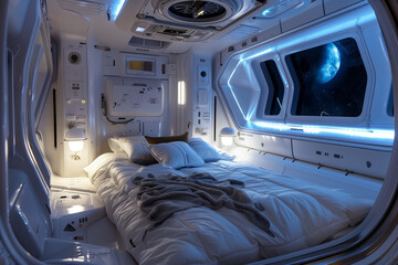 Wall Mural - Cozy bedroom in a spaceship.