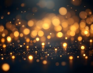 Golden Bokeh Lights on Black Background: Dreamy Celebration Sparkles