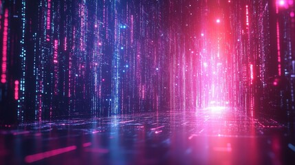 Fototapete - Exploring the vibrant digital landscape a journey through neon lights and data streams in a futuristic environment