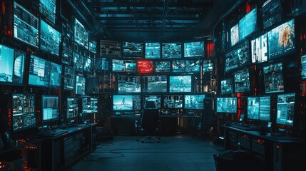 Poster - Tactical Operations Room with Screens and Data Displays