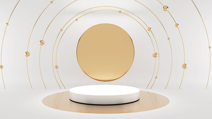 Poster - White stand with gold rim on a white background,mock up podium for product presentation,3D render