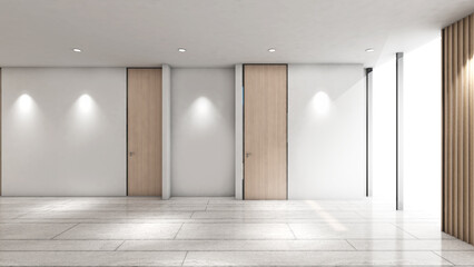 Poster - the corridor The casement door opens to the exterior light., 3d rendering