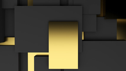 Poster - abstract geometric shape background black and gold squares Used in graphics or background images to add various messages.,3d rendering