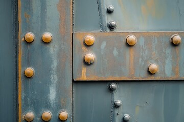 Rustic metal rivets and weathered steel surface