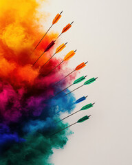 Poster - Colorful arrows pierce vibrant clouds of powdered pigments, creating a striking visual effect of motion and creativity.