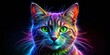 © Nobleart - Neon Cat Portrait Close-up of a cat's face with glowing fur and green eyes, creating a psychedelic abstract effect