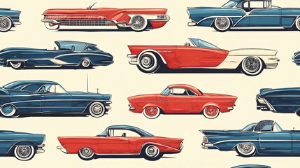 seamless pattern design classic cars pattern, white isolated background