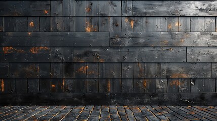 Wall Mural - a wall of wooden dark black boards 