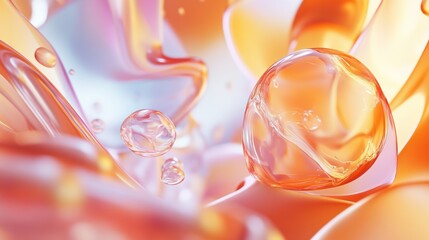 Leinwandbilder - A three-dimensional abstract art scene with organic shapes floating in space, decorated with glossy surfaces and soft lighting, creating a lively and futuristic feel.