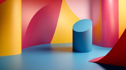 Poster - 3D background design with striking and colorful shapes protruding from the surface, casting shadows and creating a sense of depth and perspective.
