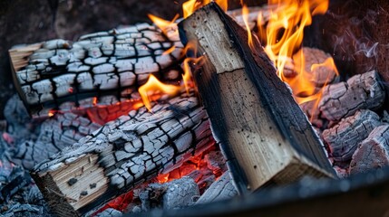Aufkleber - Close-up of campfire burning with bright flames and wood crackling