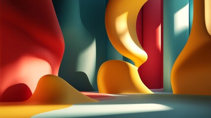 Poster - 3D background design with striking and colorful shapes protruding from the surface, casting shadows and creating a sense of depth and perspective.
