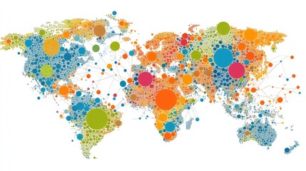 Poster - Multicultural team with digital network graphics, representing global business connections and innovation