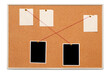 © mitand73 - Blank paper notes and an empty photo are pinned to a cork board. The concept of detective investigation.