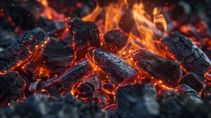 Aufkleber - Detailed view of burning wood in a campfire with glowing embers