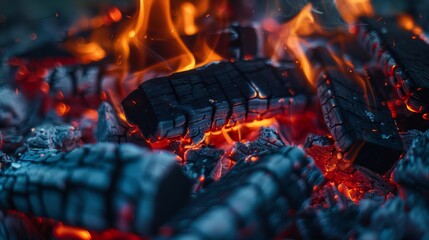 Aufkleber - Detailed view of burning wood in a campfire with glowing embers