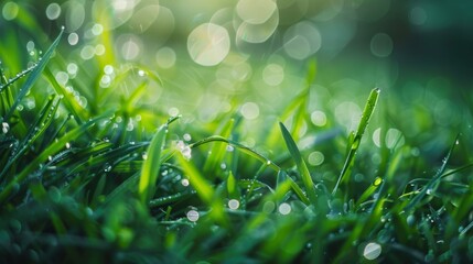 Aufkleber - Early morning dew on a bed of green grass