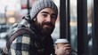 © Postmodern Studio - Man with a beard and a hat is holding a coffee cup