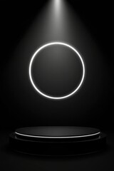 Poster - Abstract black and white glowing circle on a dark stage
