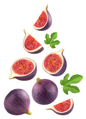 Wall Mural - fig isolated set. collection of figs and slices on transparent background.