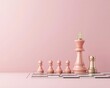 ©  Green Creator - Success strategy, chessboard with financial pieces, 3D illustration
