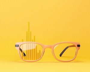 Longterm vision, eyeglasses with stock growth chart, 3D illustration