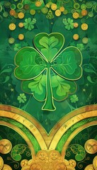 St. Patrick's Day Card Design with Shamrock, Gold Coins, and Rainbow Accents