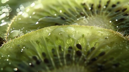Poster - Kiwi fruit cut into quarters with soft and fuzzy skin visible