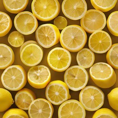 Poster - Lemon background with a symmetrical arrangement of lemon slices and whole lemons