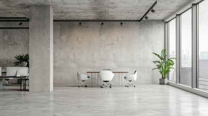 Poster - Modern concrete office with empty white wall