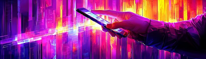 Poster - Vibrant Digital Art of a Hand Holding a Smartphone