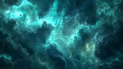 Wall Mural - Black dark greenish blue dramatic night sky. Gloomy ominous storm rain clouds background. Cloudy thunderstorm hurricane wind lightning. Epic fantasy mystic or creepy spooky nightmare horror concept.