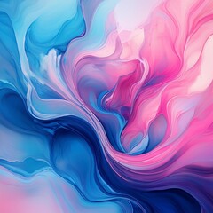 Wall Mural - abstract colorful fluid art with blue and pink tones blending together creating a soft and ethereal 