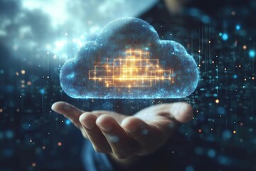 Poster - Cloud computing concept. Hand holding cloud.