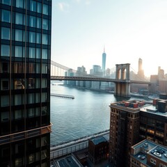 Manhattan bridge over east river manhattan downtown and waterfront condominium manhattan new york city wide angle view Condominium 