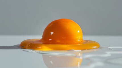 Poster - Pure orange egg yolk displayed against a simple, white surface, capturing its bright color and glossy surface in a clean, uncluttered setting.
