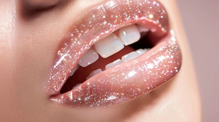 Wall Mural - Reflective lips with a subtle shimmer from clear lip gloss