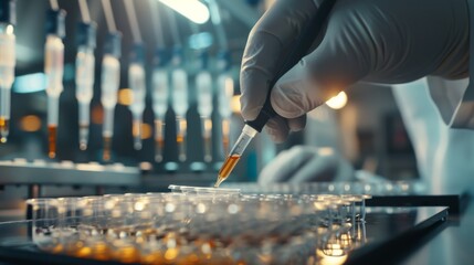 Poster - Researcher filling microplate using pipette in a high-tech laboratory