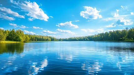 Poster - Serene lake under a bright blue sky