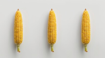 Poster - Several corn cobs placed in a row against a clean white background