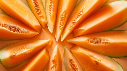 Poster - Sliced cantaloupe pieces arranged in a radial pattern, with a minimalist background