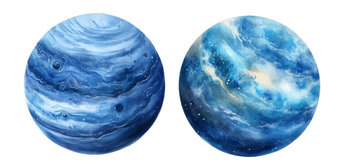 planet neptune, watercolor clipart illustration with isolated background.