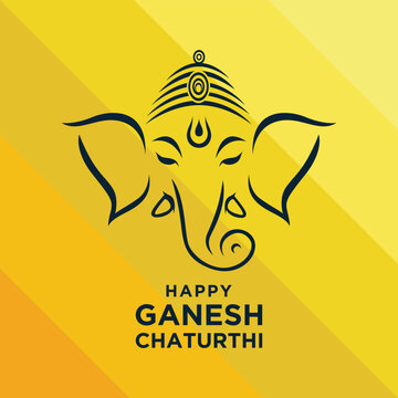 Vector illustration for Ganesh Chaturthi featuring a line drawing of Lord Ganesha's face