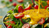Delicious Honey Mustard Dressing Drizzled Over Colorful Salad