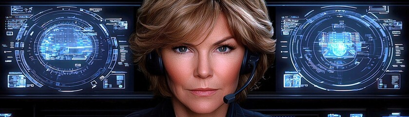 Poster - Professional Woman in Futuristic Control Room