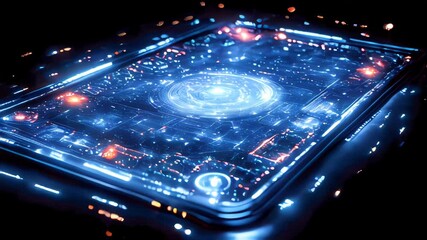 Poster - High-tech digital interface glowing with blue and orange lights, showcasing futuristic design elements