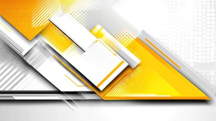 Poster - Yellow background with abstract tech elements, interconnected polygons, and geometric lines